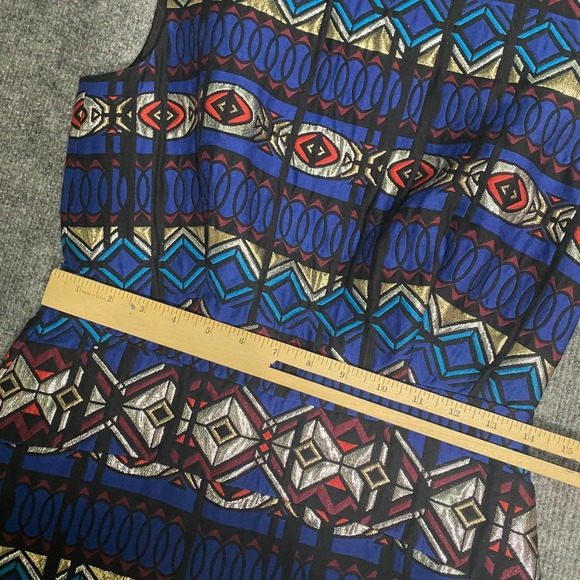 J. Crew Mini Dress 2 Small Blue Geometric Jacquard Fit And Flare Windowpane - Picture 6 of 11